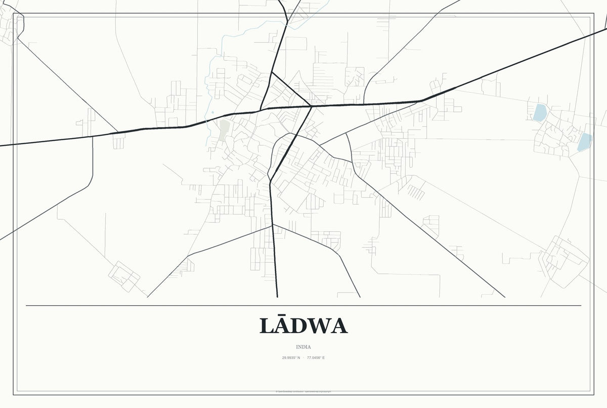 Lādwa, India City Map Aluminum Sign in Gallery Air style