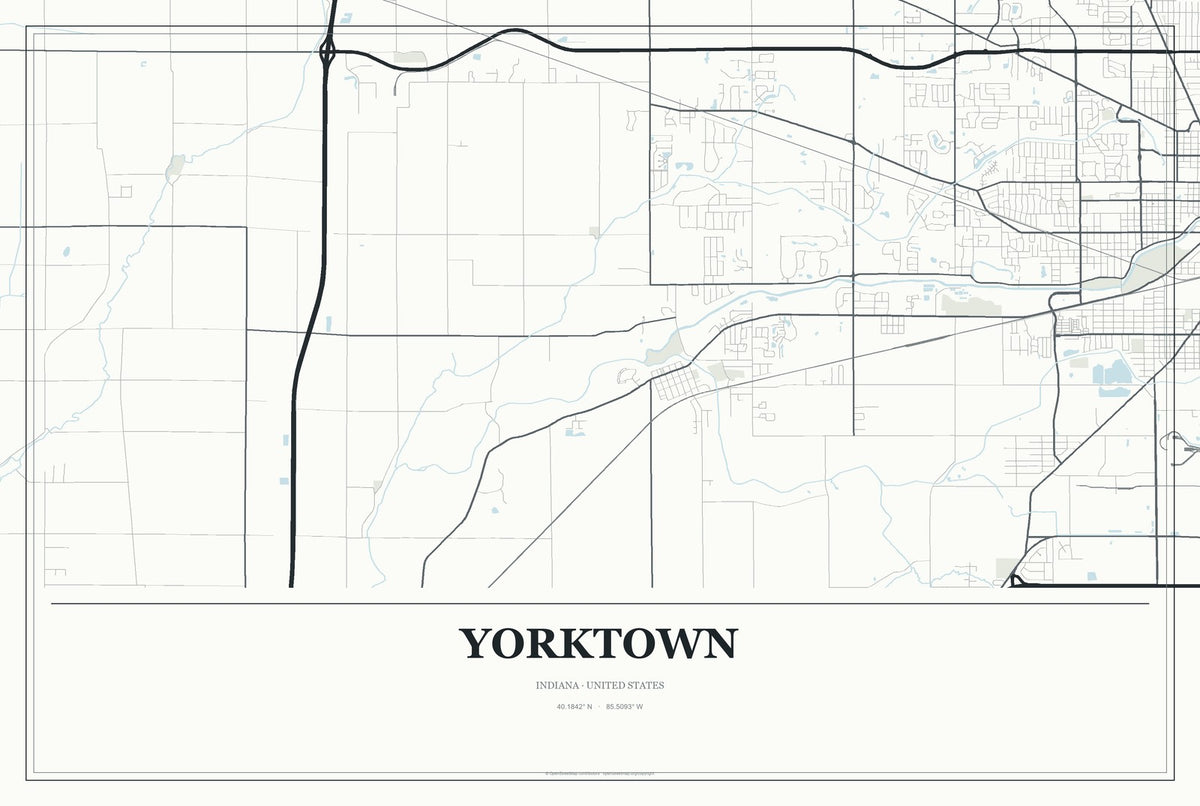 Yorktown, Indiana City Map Aluminum Sign in Gallery Air style