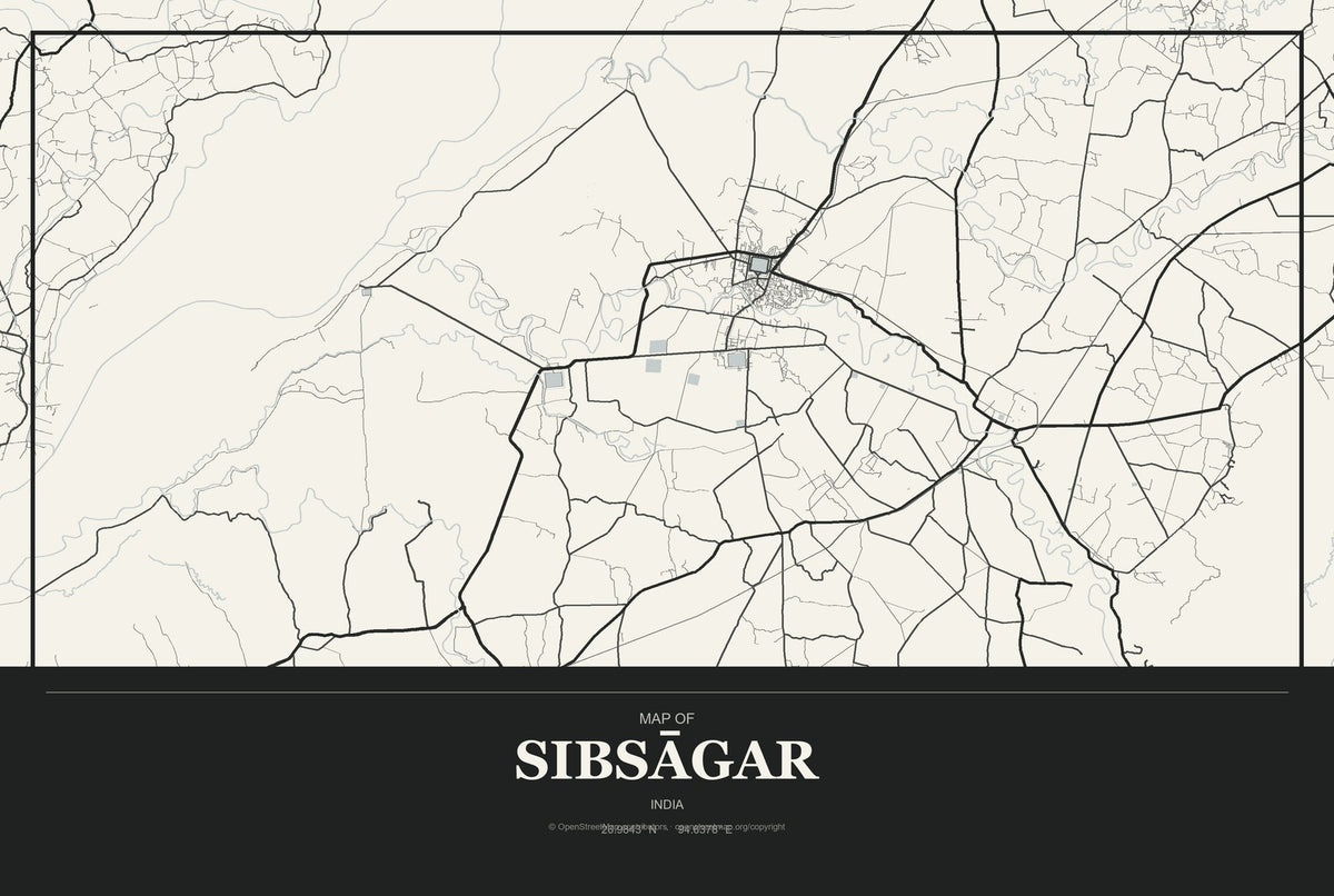 Sibsāgar, India City Map Aluminum Sign in Museum Plaque style