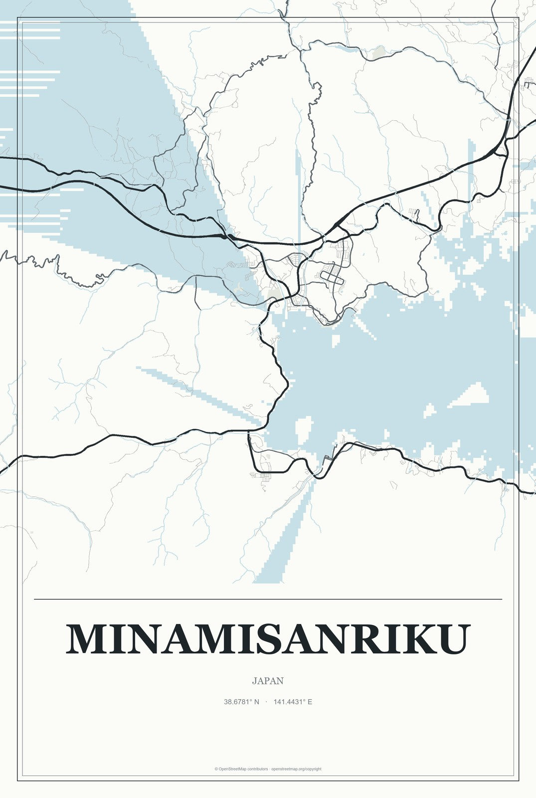 Minamisanriku, Japan City Map Aluminum Sign in Gallery Air style