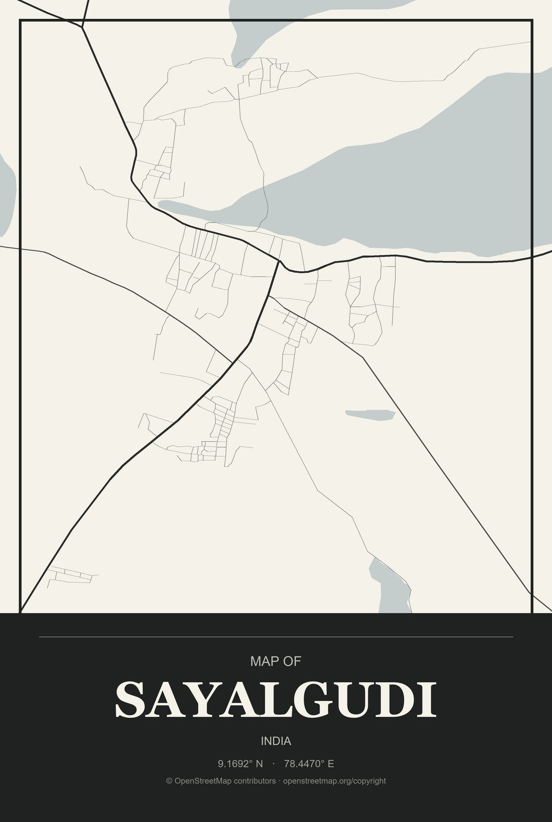Sayalgudi, India City Map Aluminum Sign in Museum Plaque style