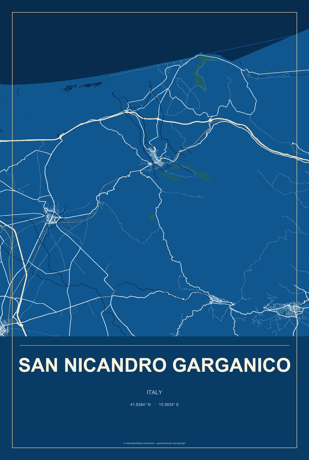 San Nicandro Garganico, Italy City Map Aluminum Sign in Harbor Cobalt style