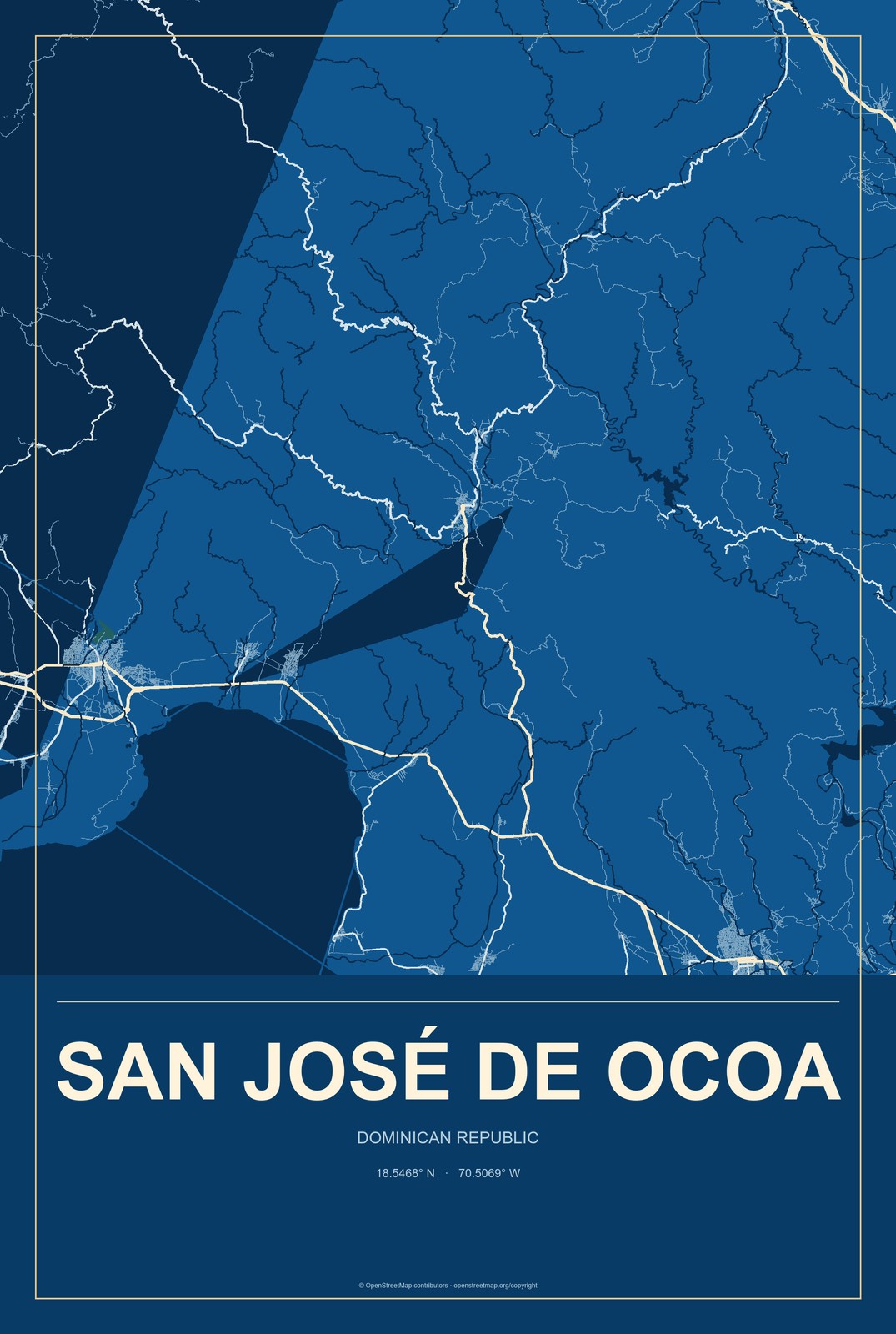 San José de Ocoa, Dominican Republic City Map Aluminum Sign in Harbor Cobalt style