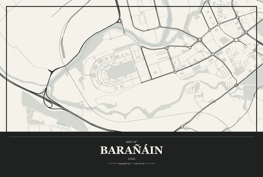 Barañáin, Spain City Map Aluminum Sign in Museum Plaque style