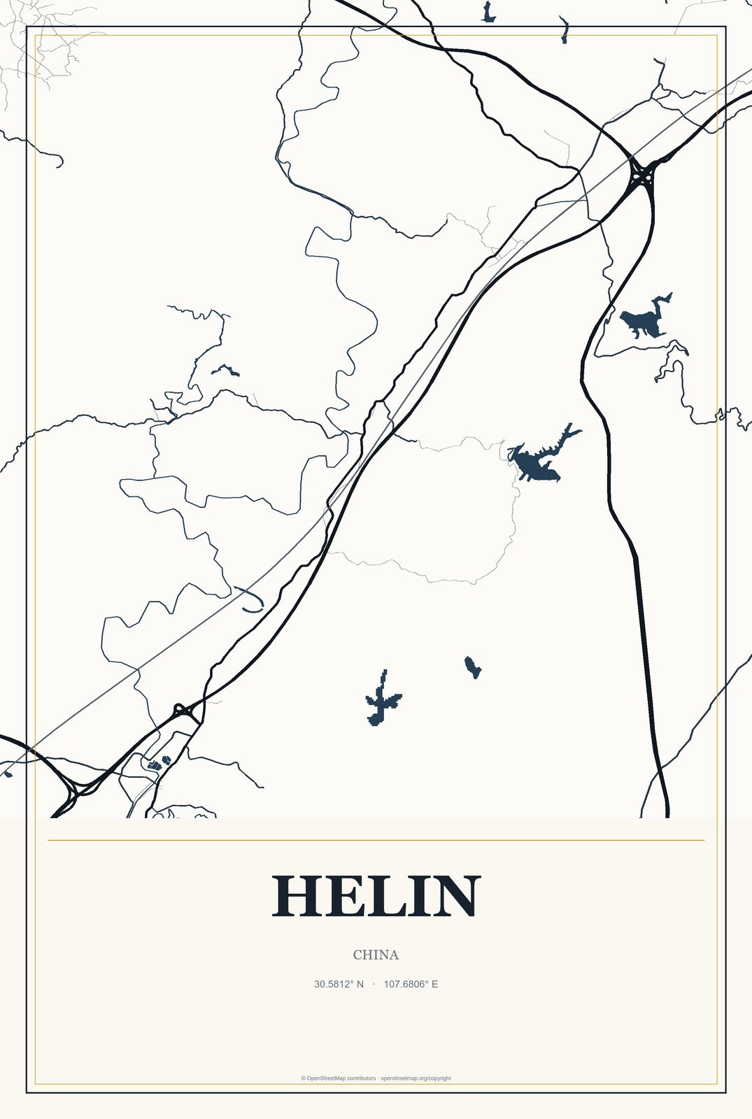 Helin, China City Map Aluminum Sign in Citrine Modern style