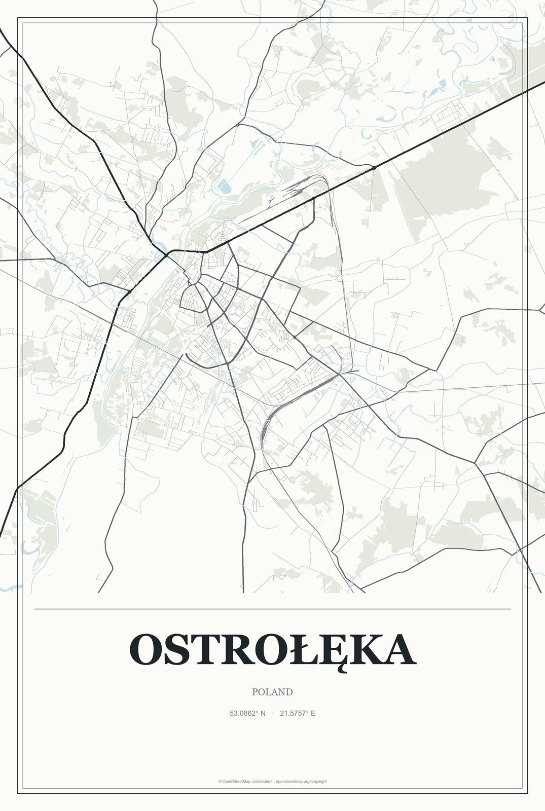 Ostrołęka, Poland City Map Aluminum Sign in Gallery Air style