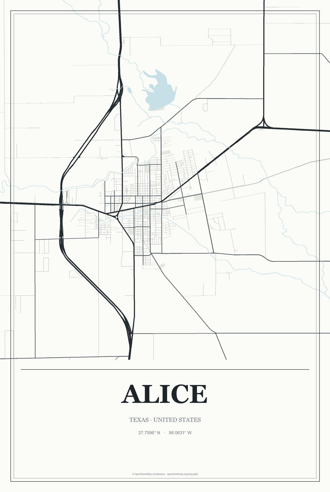 Alice, Texas City Map Aluminum Sign in Gallery Air style