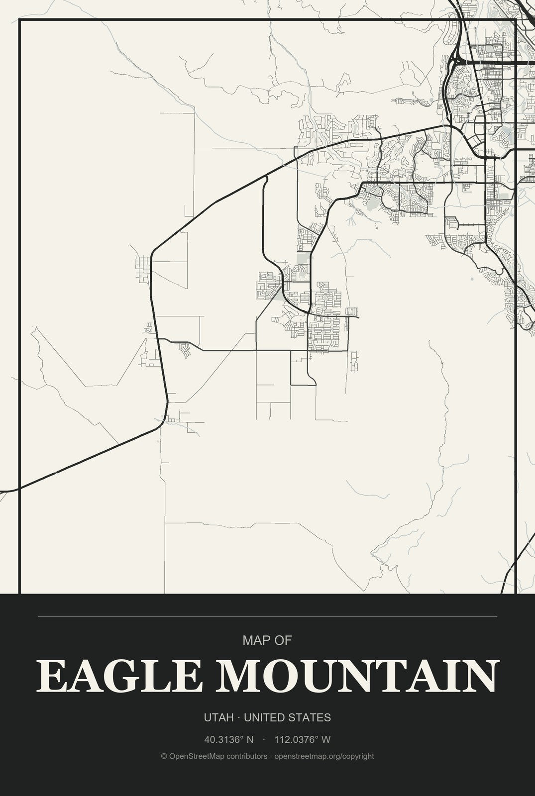 Eagle Mountain, Utah City Map Aluminum Sign in Museum Plaque style