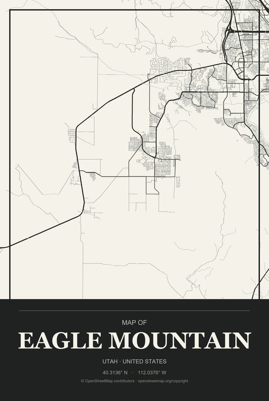 Eagle Mountain, Utah City Map Aluminum Sign in Museum Plaque style