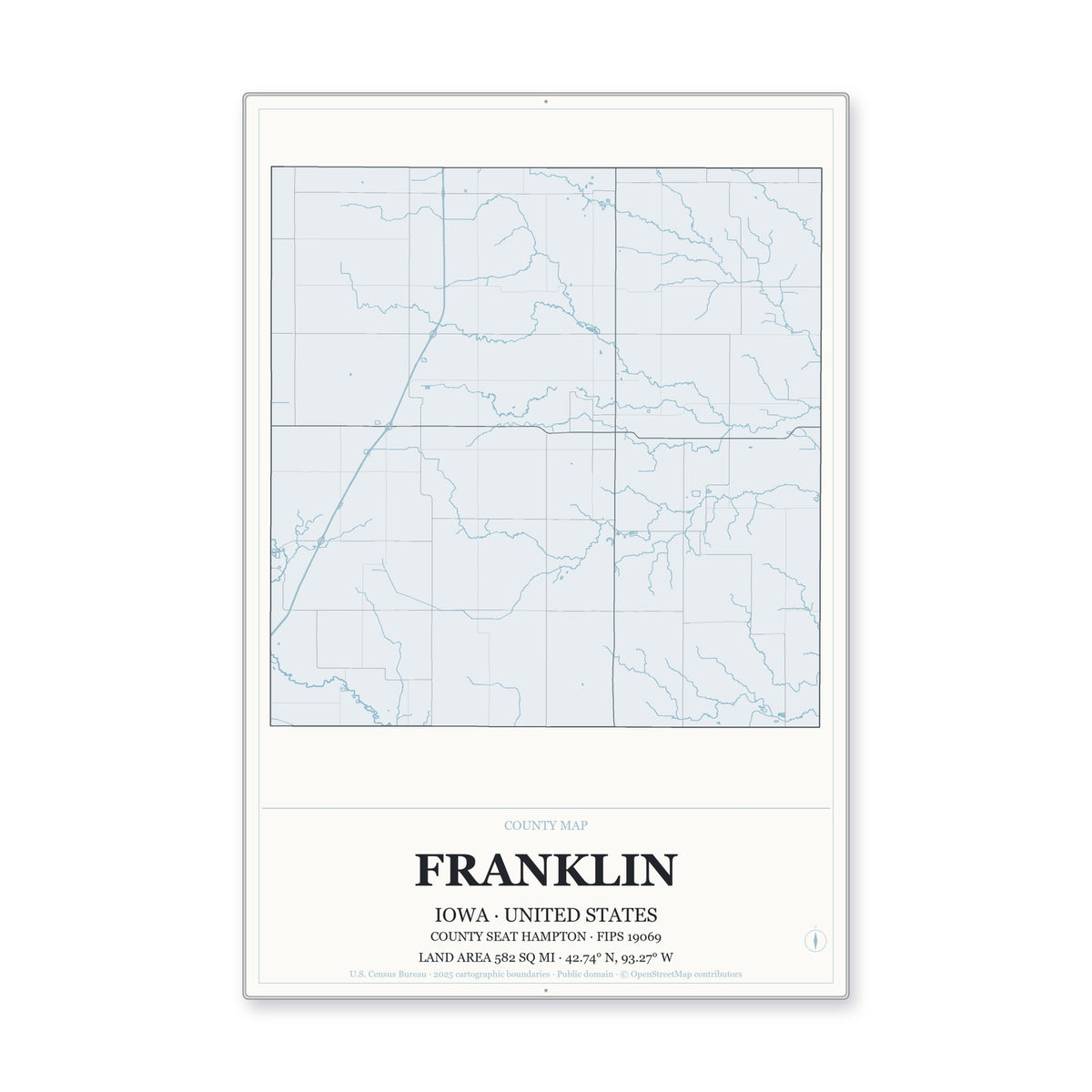 Franklin County, Iowa Map Aluminum Sign in Gallery Air style
