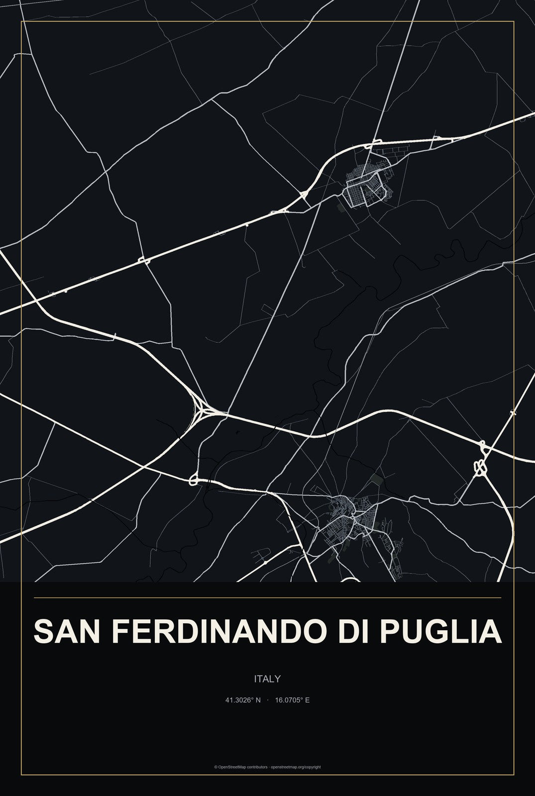 San Ferdinando di Puglia, Italy City Map Aluminum Sign in Metropolitan Noir style