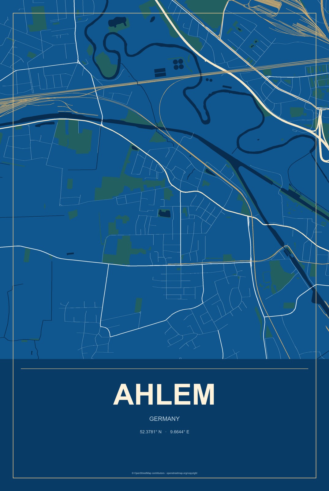 Ahlem, Germany City Map Aluminum Sign in Harbor Cobalt style