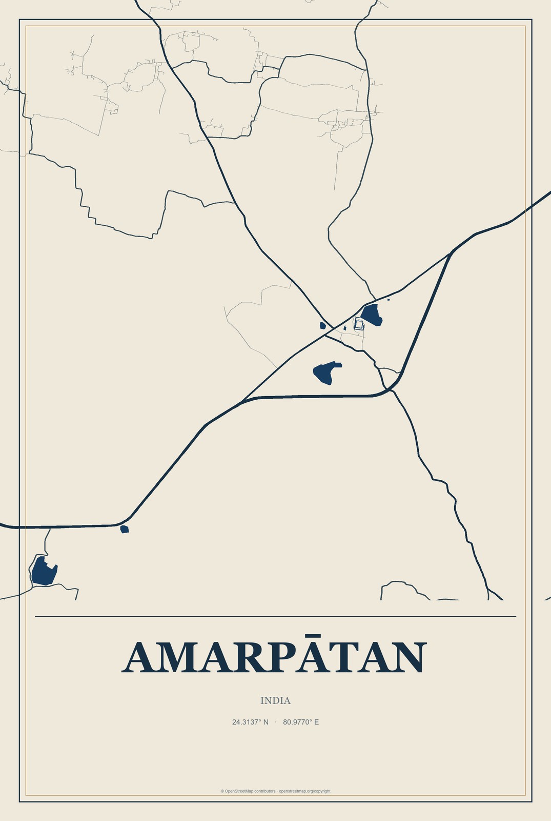 Amarpātan, India City Map Aluminum Sign in Coastal Cutout style