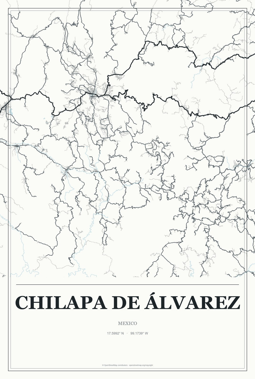 Chilapa de Álvarez, Mexico City Map Aluminum Sign in Gallery Air style