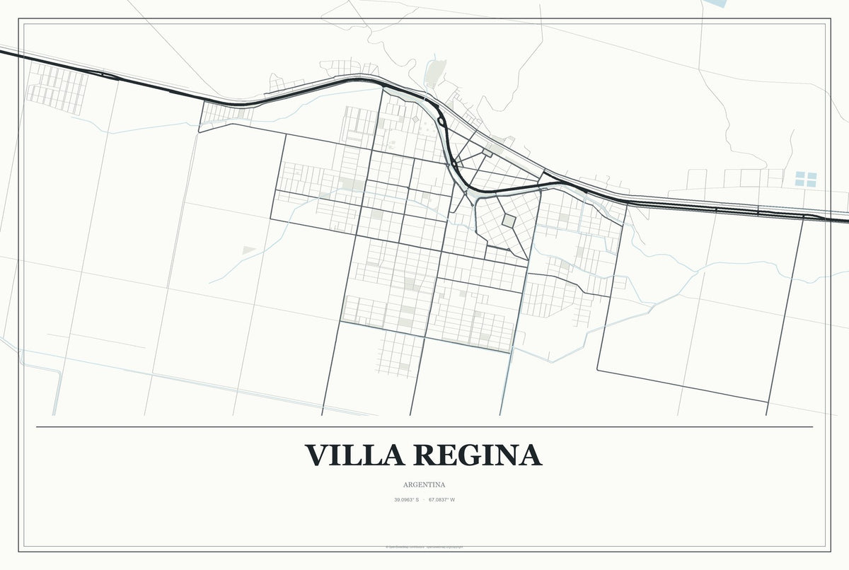 Villa Regina, Argentina City Map Aluminum Sign in Gallery Air style
