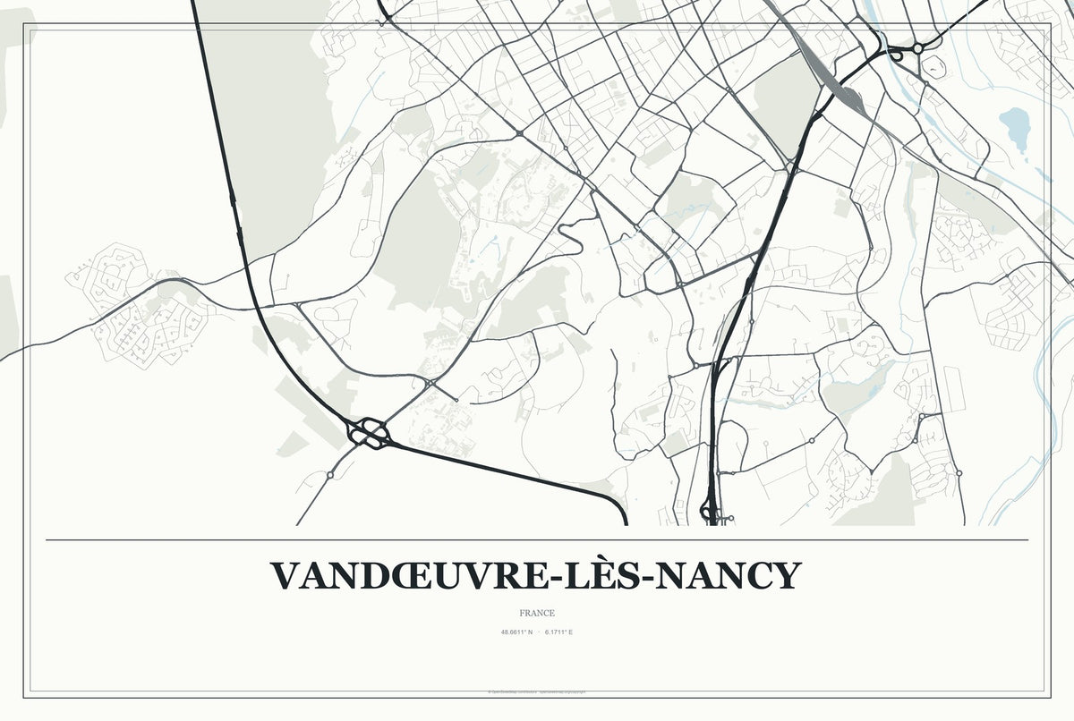Vandœuvre-lès-Nancy, France City Map Aluminum Sign in Gallery Air style