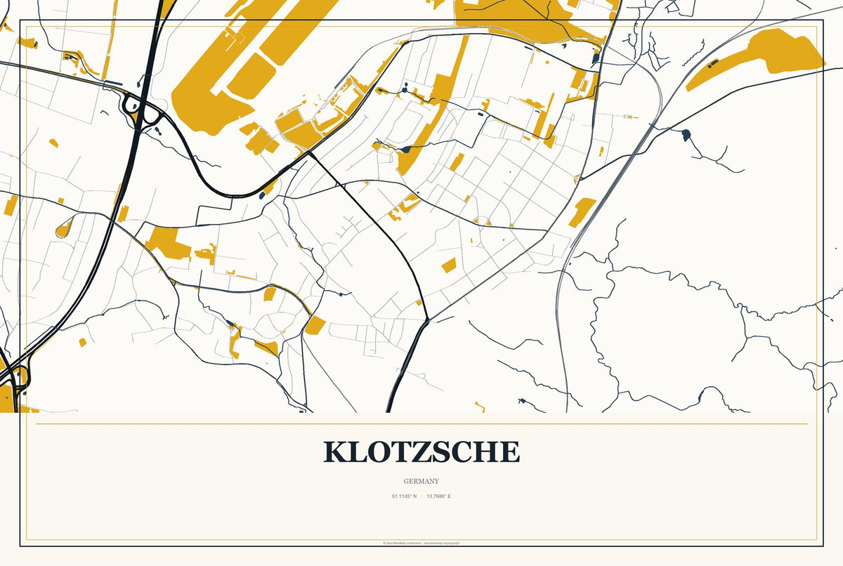 Klotzsche, Germany City Map Aluminum Sign in Citrine Modern style