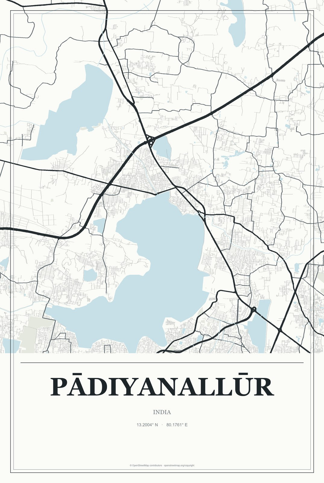 Pādiyanallūr, India City Map Aluminum Sign in Gallery Air style