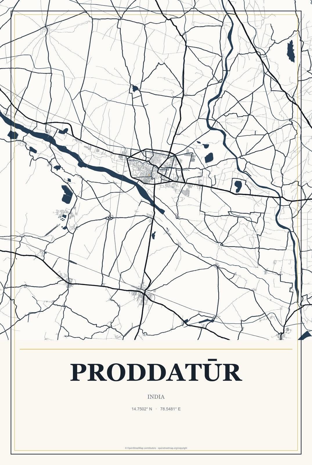 Proddatūr, India City Map Aluminum Sign in Citrine Modern style