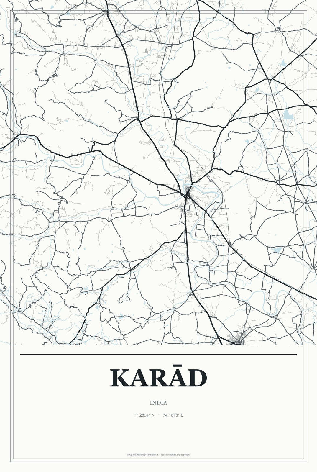 Karād, India City Map Aluminum Sign in Gallery Air style
