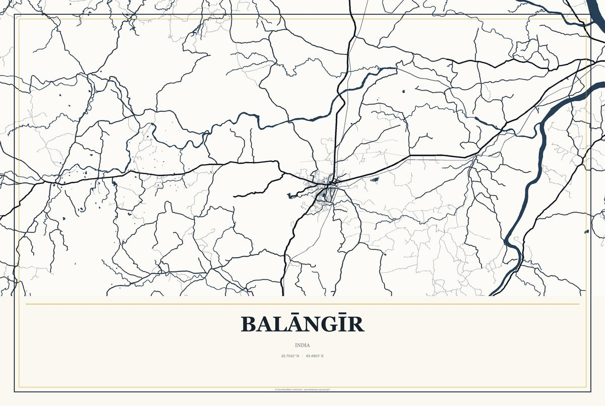 Balāngīr, India City Map Aluminum Sign in Citrine Modern style