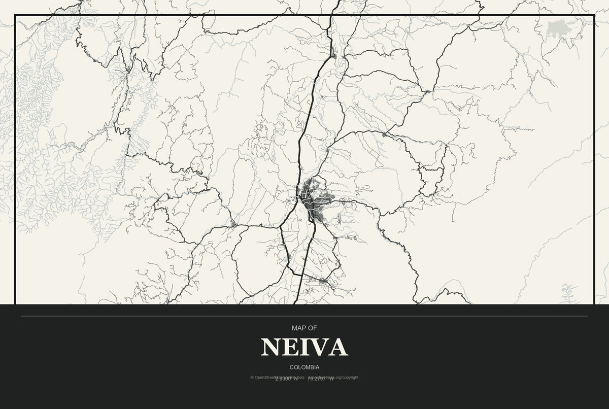 Neiva, Colombia City Map Aluminum Sign in Museum Plaque style