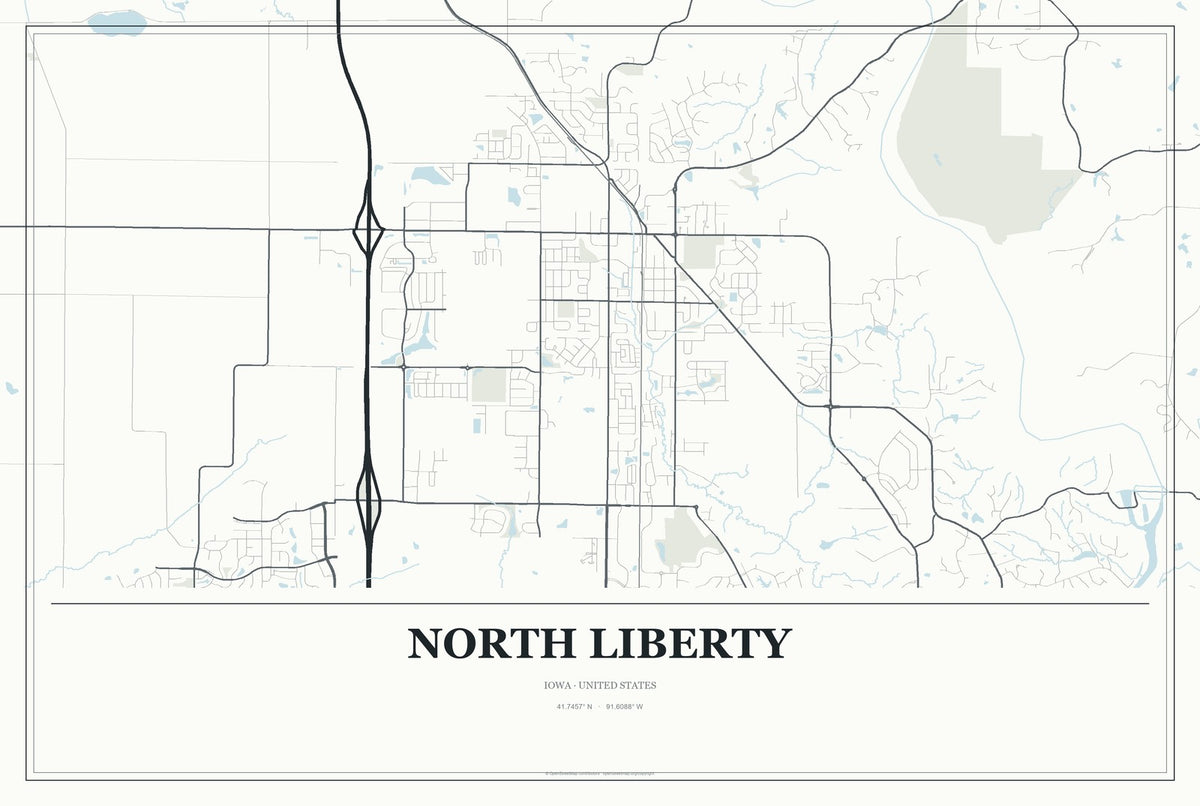 North Liberty, Iowa City Map Aluminum Sign in Gallery Air style