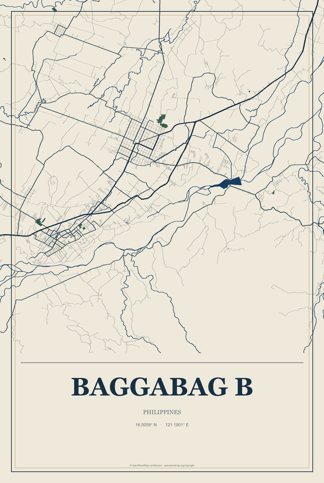 Baggabag B, Philippines City Map Aluminum Sign in Coastal Cutout style