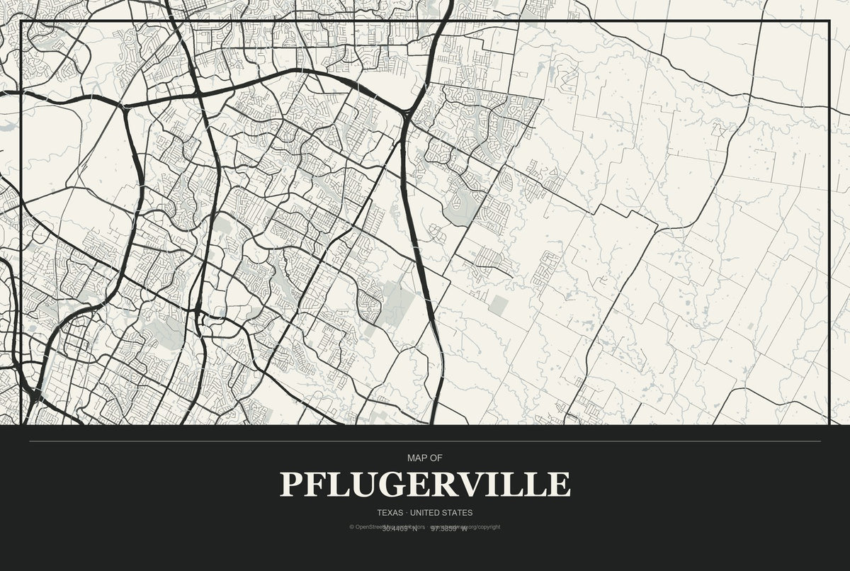 Pflugerville, Texas City Map Aluminum Sign in Museum Plaque style