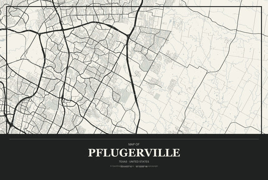 Pflugerville, Texas City Map Aluminum Sign in Museum Plaque style