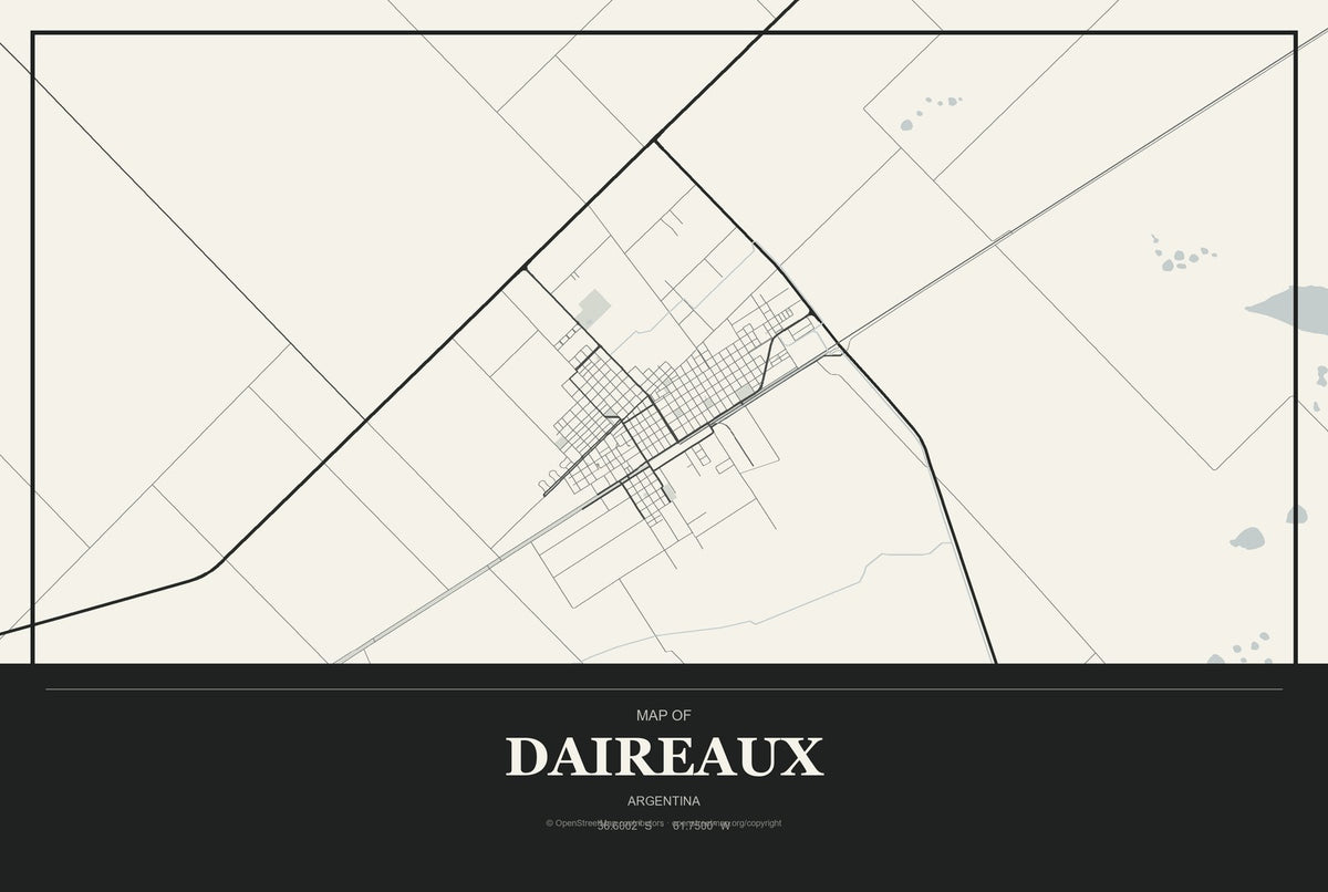 Daireaux, Argentina City Map Aluminum Sign in Museum Plaque style