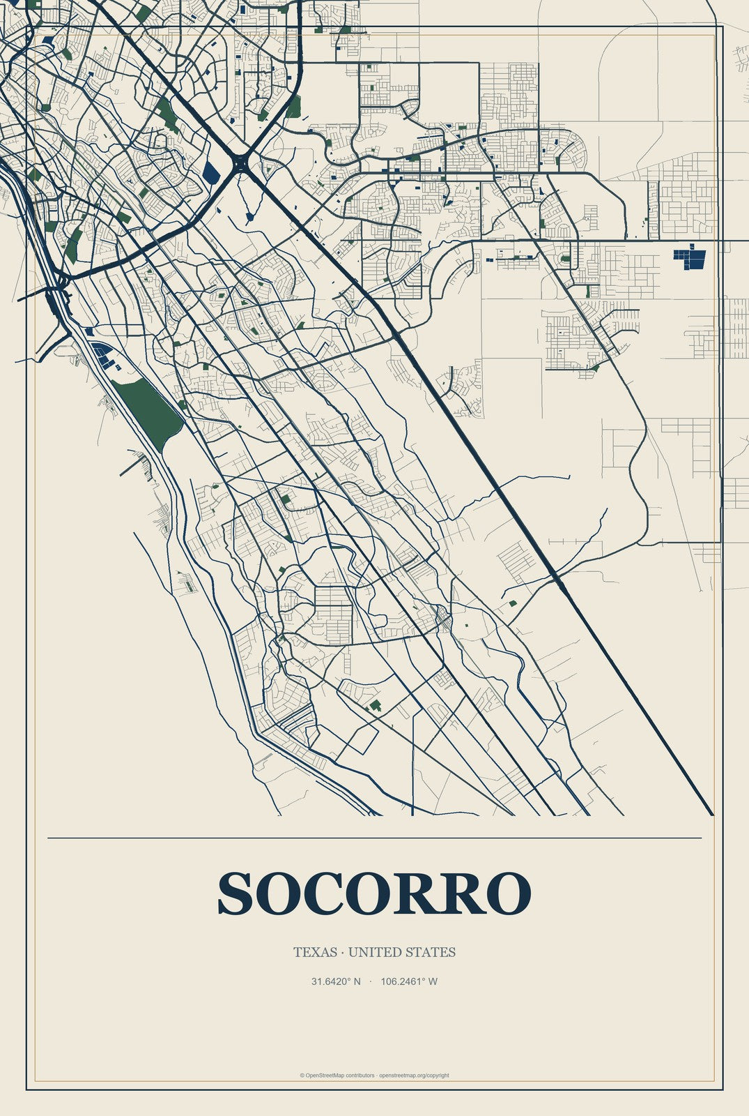 Socorro, Texas City Map Aluminum Sign in Coastal Cutout style