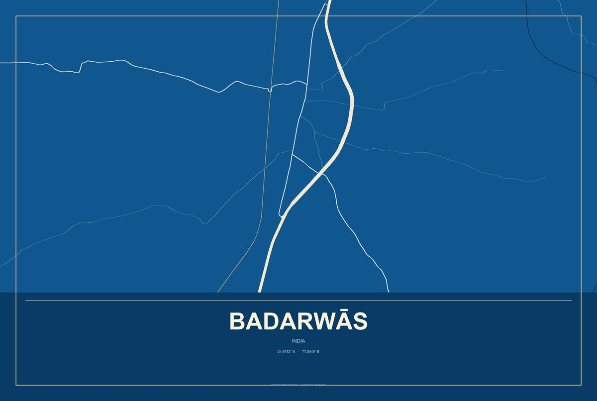 Badarwās, India City Map Aluminum Sign in Harbor Cobalt style