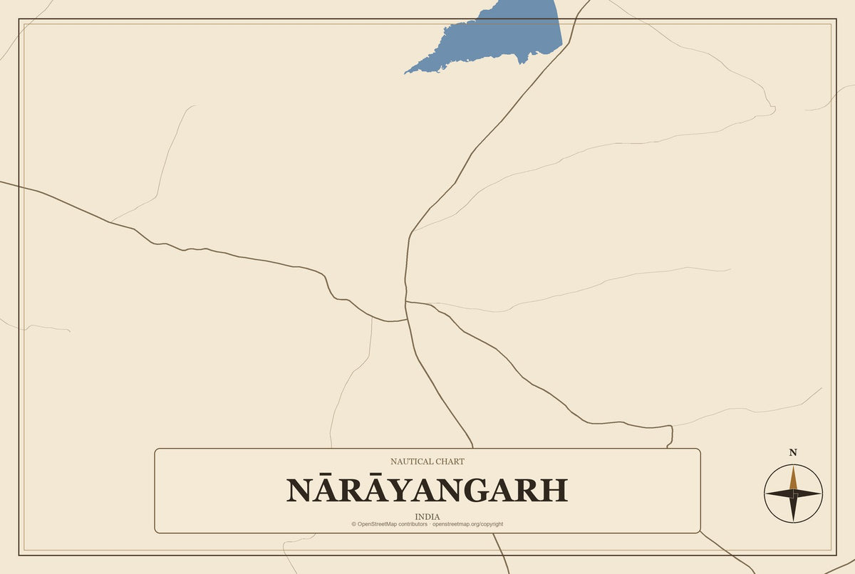 Nārāyangarh, India City Map Aluminum Sign in Heritage Nautical style