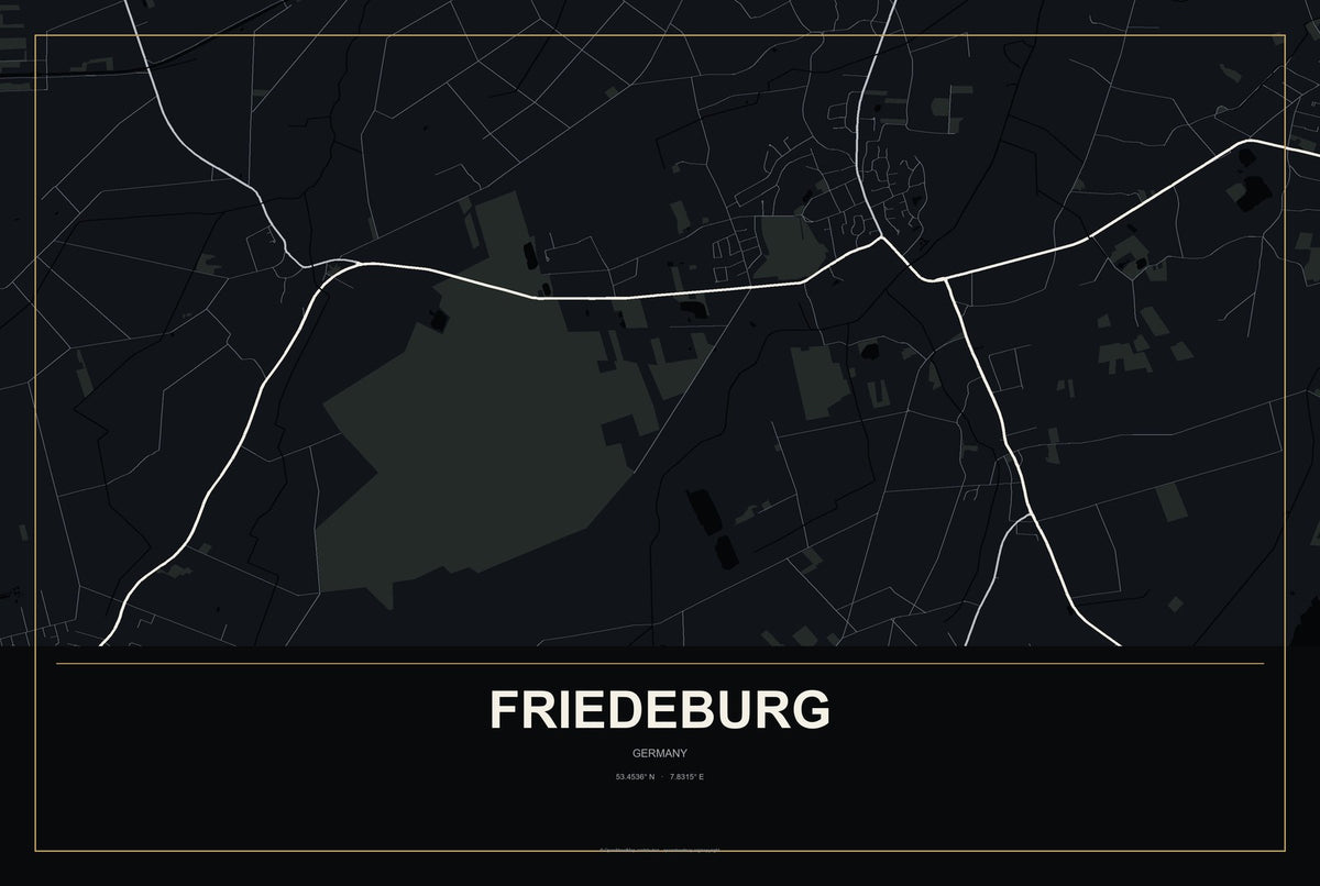 Friedeburg, Germany City Map Aluminum Sign in Metropolitan Noir style