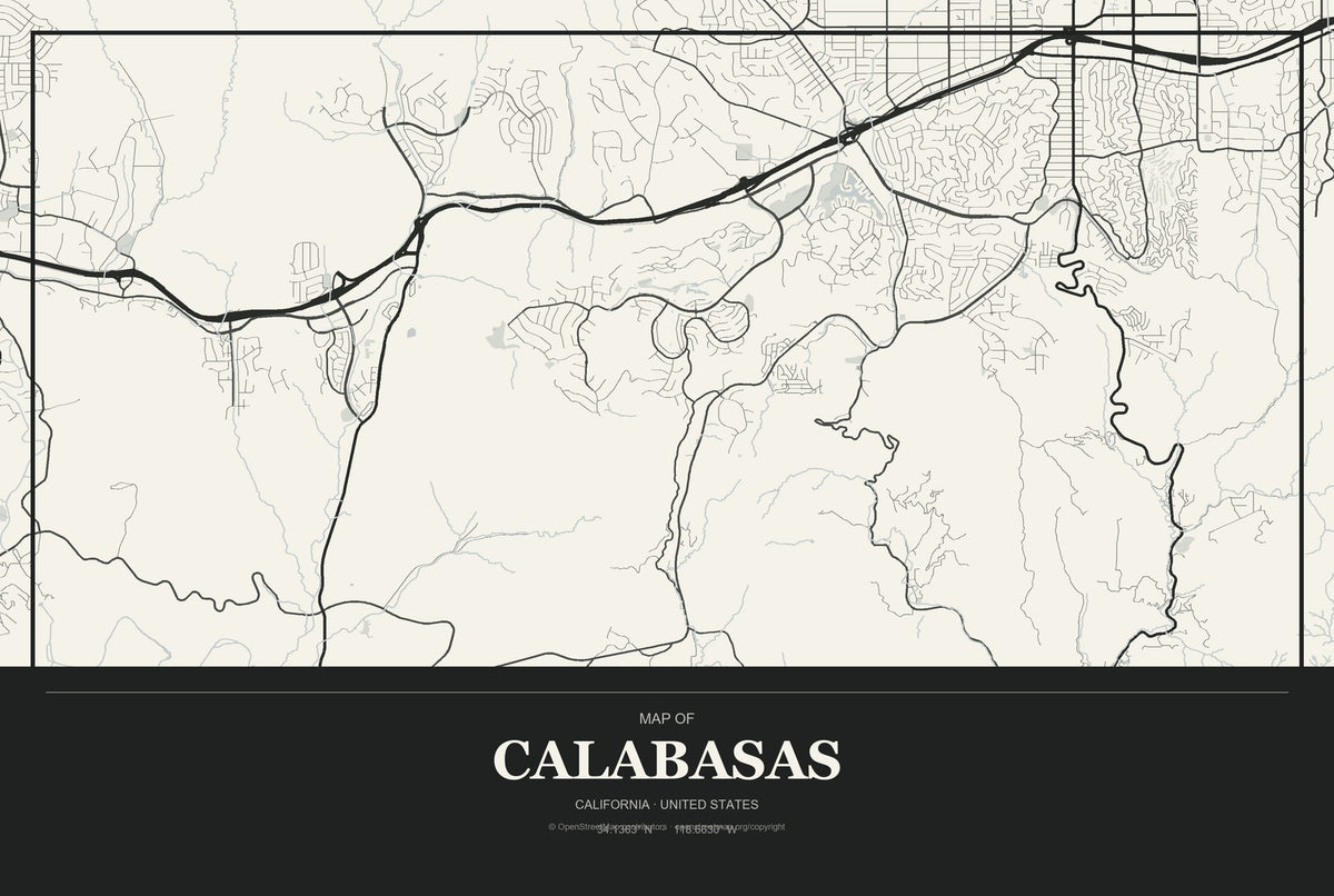 Calabasas, California City Map Aluminum Sign in Museum Plaque style