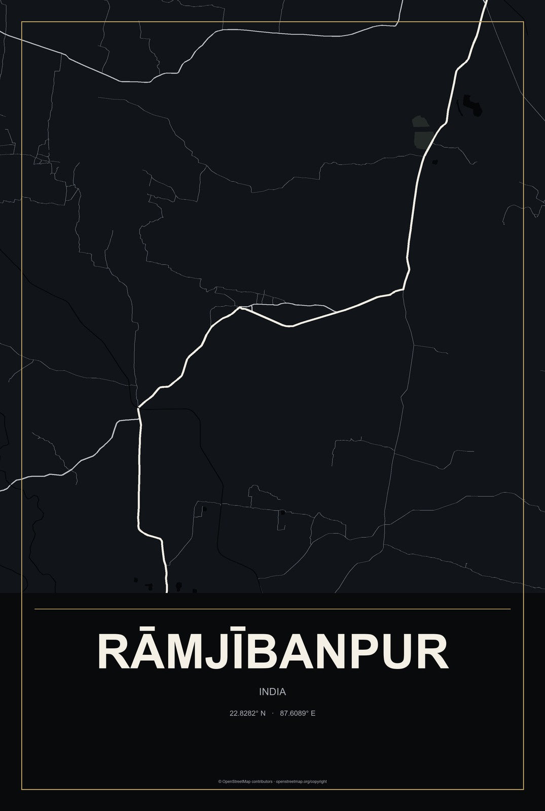 Rāmjībanpur, India City Map Aluminum Sign in Metropolitan Noir style