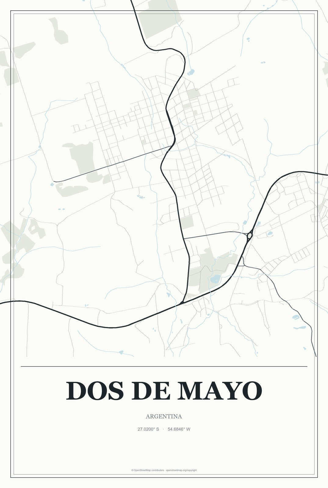 Dos de Mayo, Argentina City Map Aluminum Sign in Gallery Air style