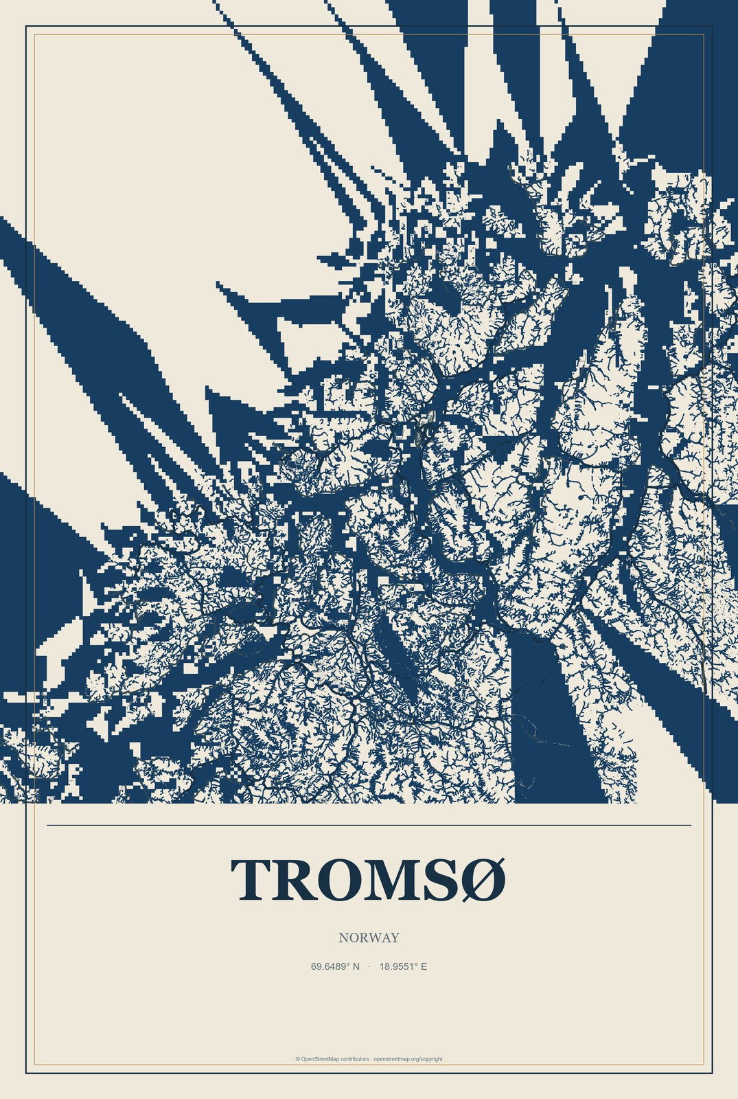 Tromsø, Norway City Map Aluminum Sign in Coastal Cutout style