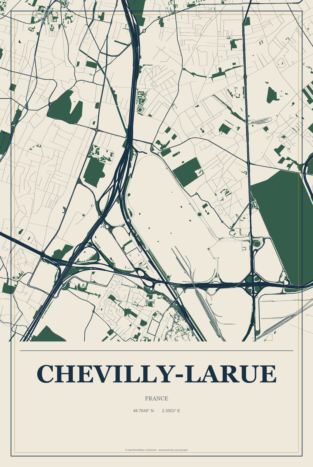 Chevilly-Larue, France City Map Aluminum Sign in Coastal Cutout style