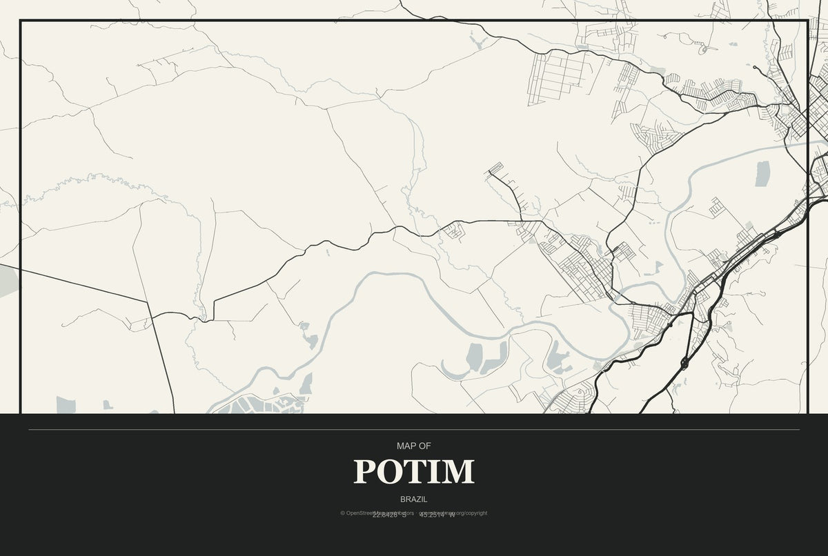 Potim, Brazil City Map Aluminum Sign in Museum Plaque style