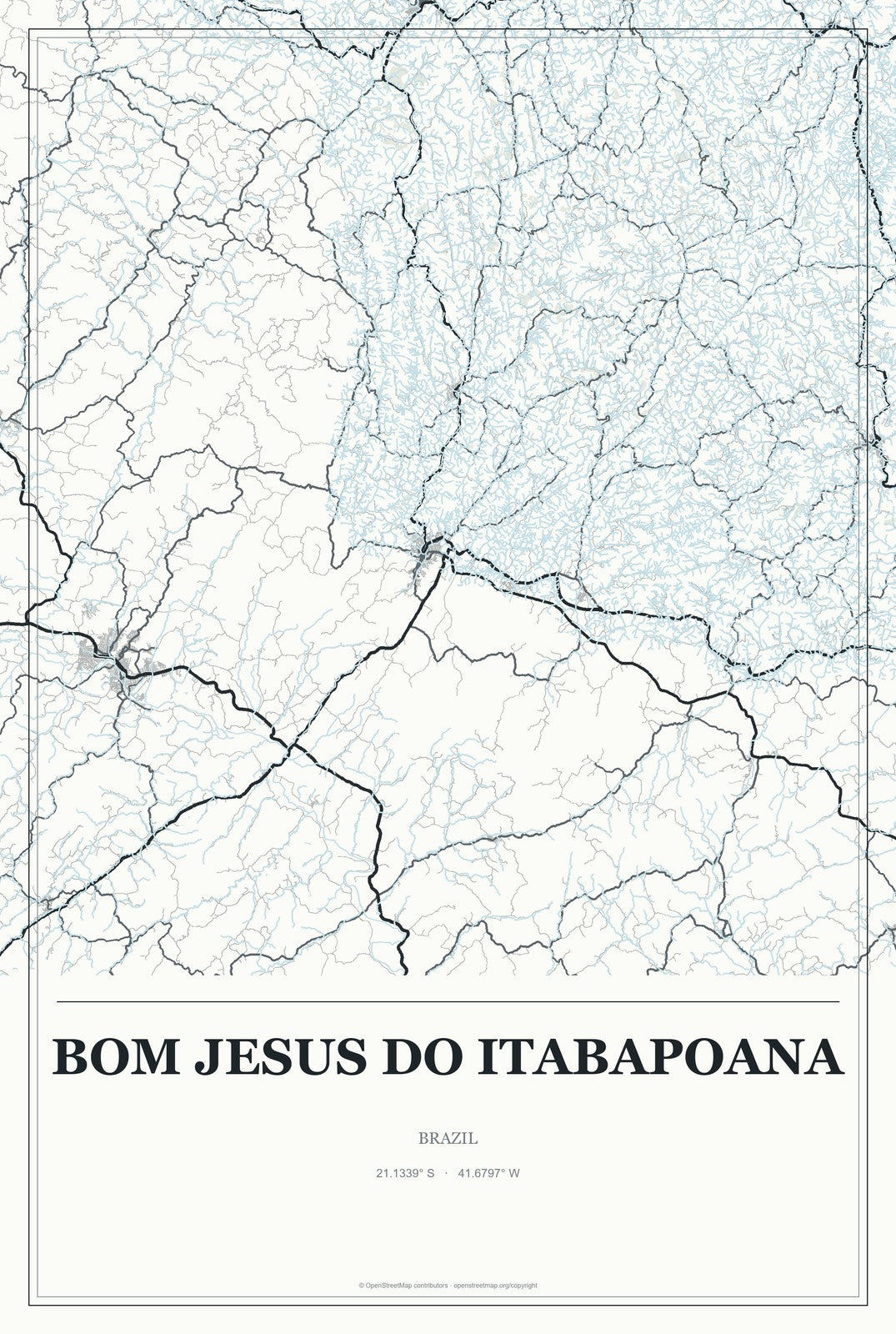 Bom Jesus do Itabapoana, Brazil City Map Aluminum Sign in Gallery Air style