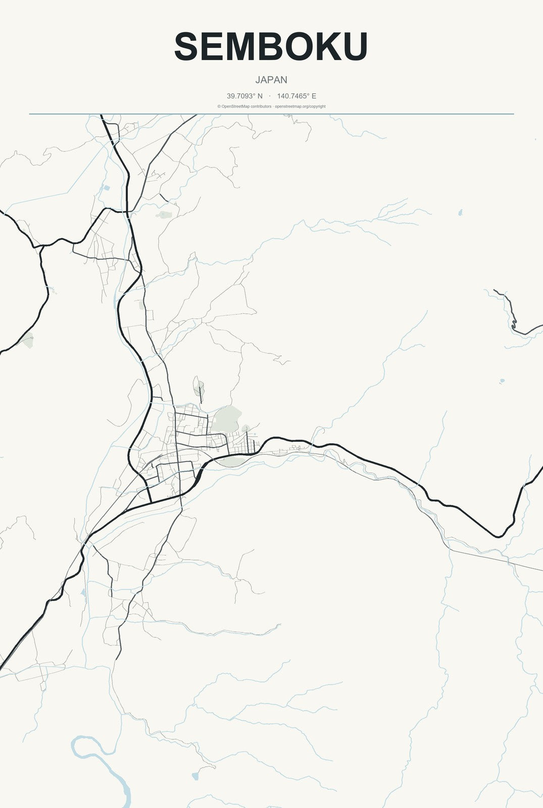 Semboku, Japan City Map Aluminum Sign in Headline Atlas style