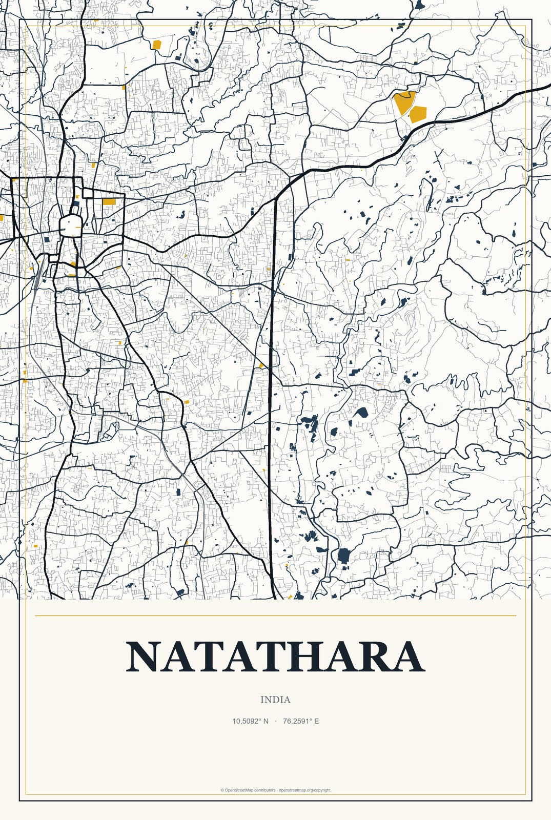 Natathara, India City Map Aluminum Sign in Citrine Modern style