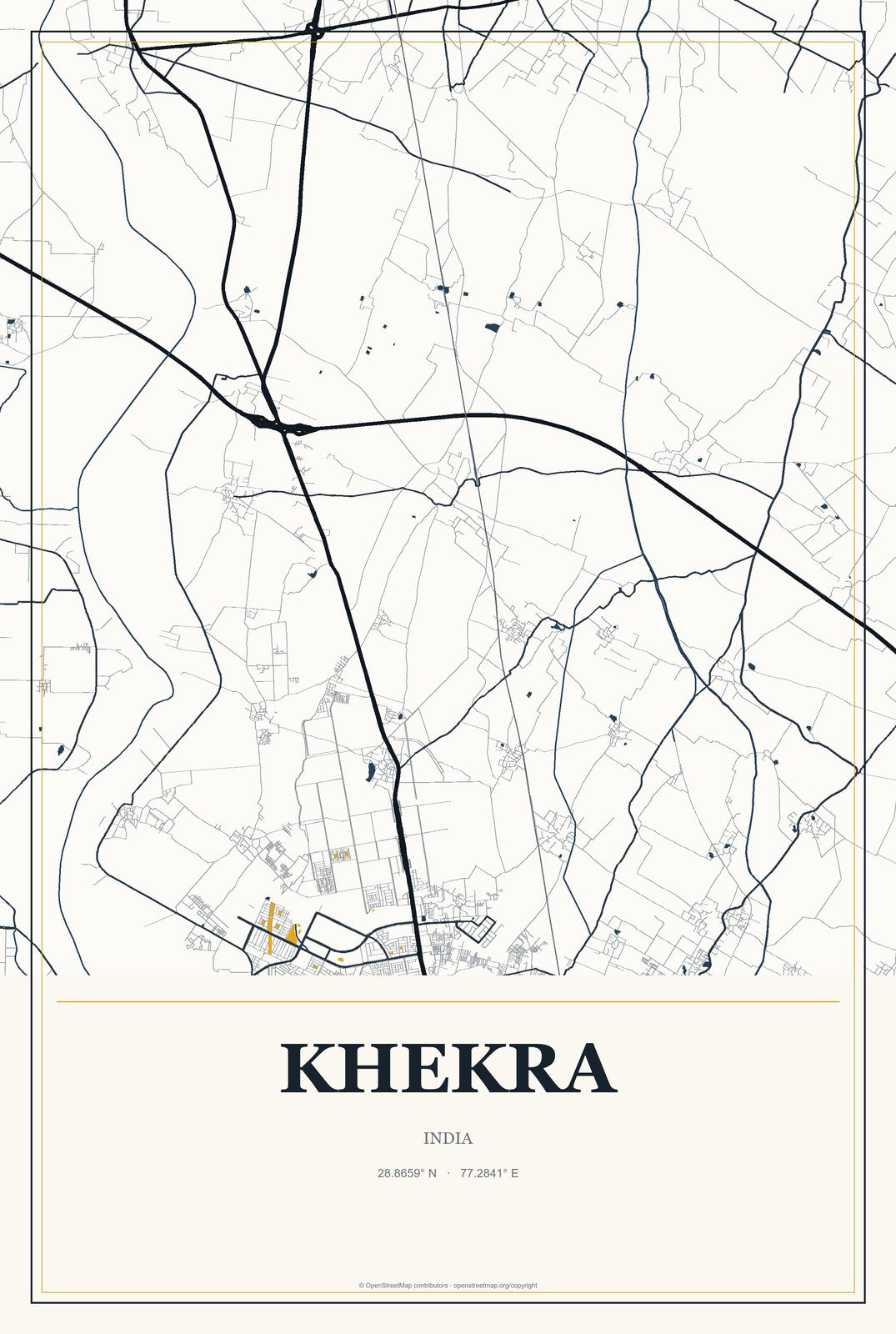 Khekra, India City Map Aluminum Sign in Citrine Modern style