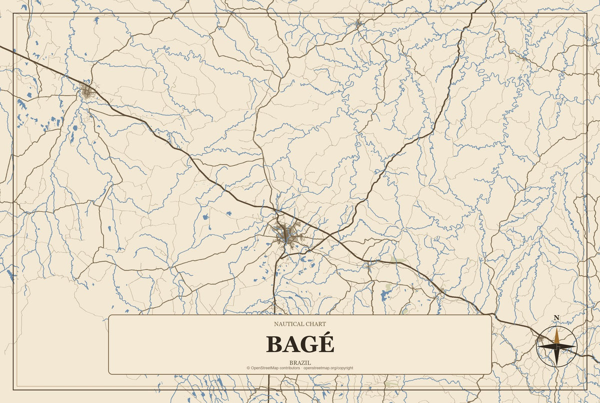 Bagé, Brazil City Map Aluminum Sign in Heritage Nautical style