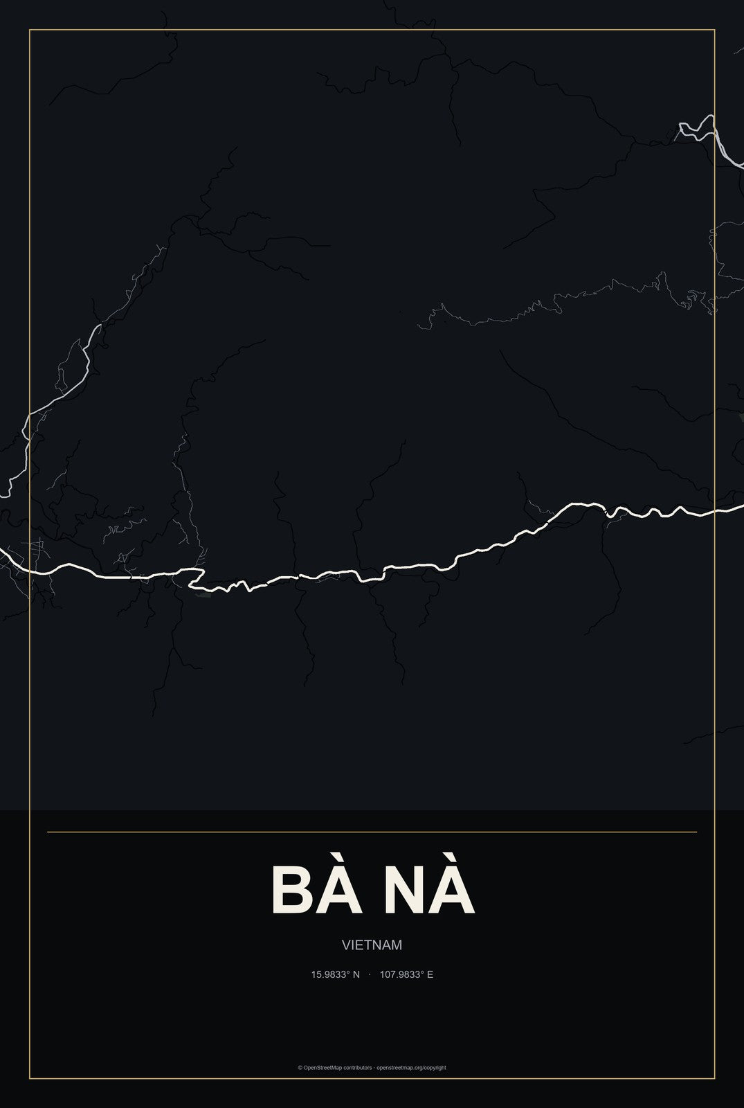 Bà Nà, Vietnam City Map Aluminum Sign in Metropolitan Noir style