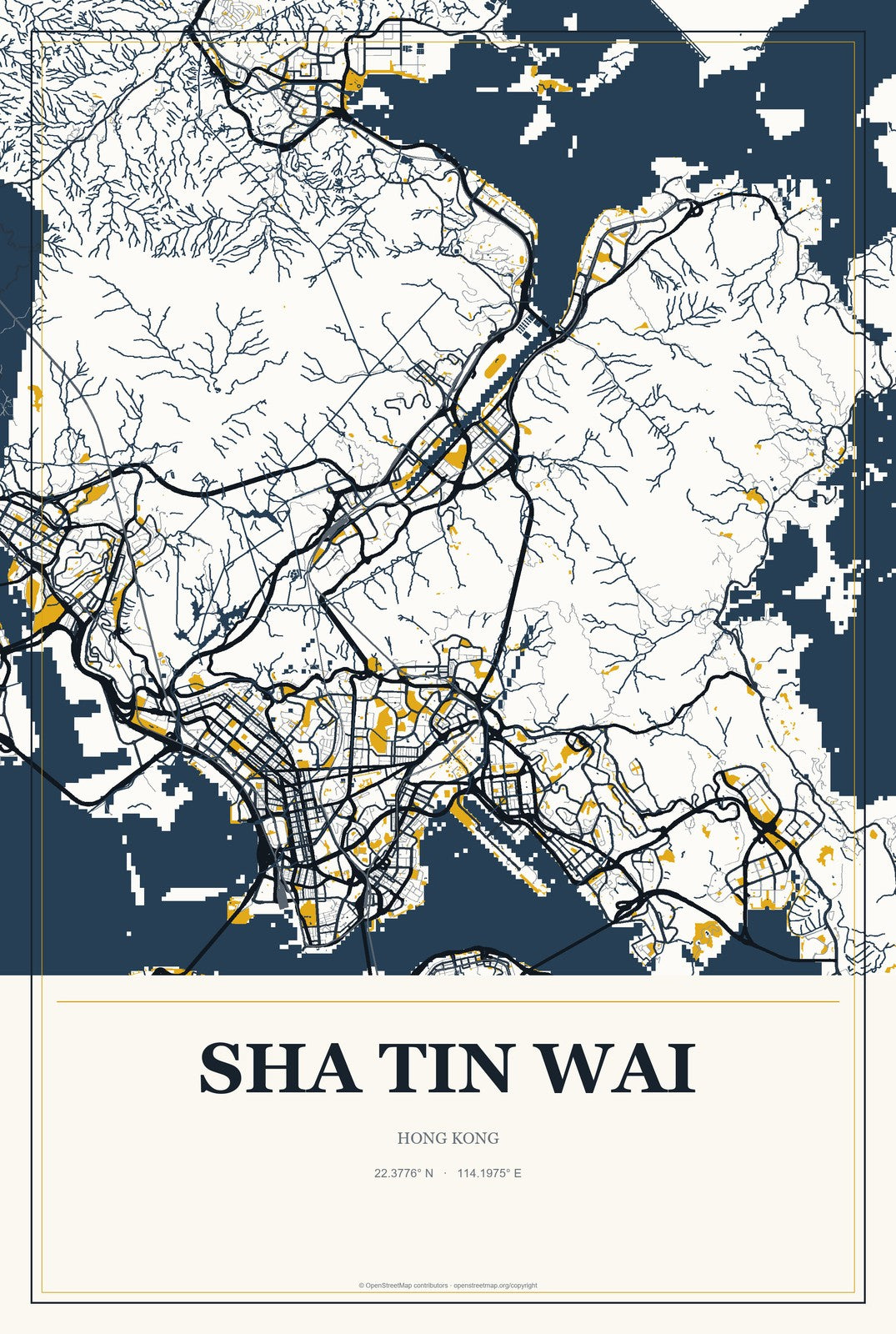 Sha Tin Wai, Hong Kong City Map Aluminum Sign in Citrine Modern style