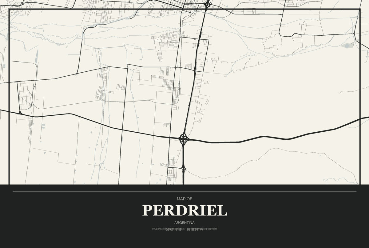 Perdriel, Argentina City Map Aluminum Sign in Museum Plaque style
