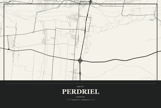 Perdriel, Argentina City Map Aluminum Sign in Museum Plaque style